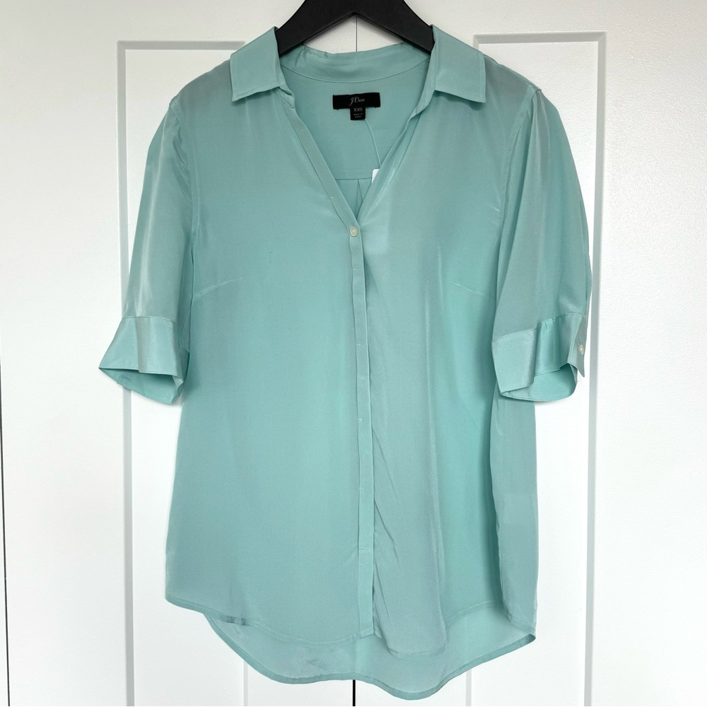 J.Crew Seafoam Green Short-sleeve button-up shirt in silk Size XXS